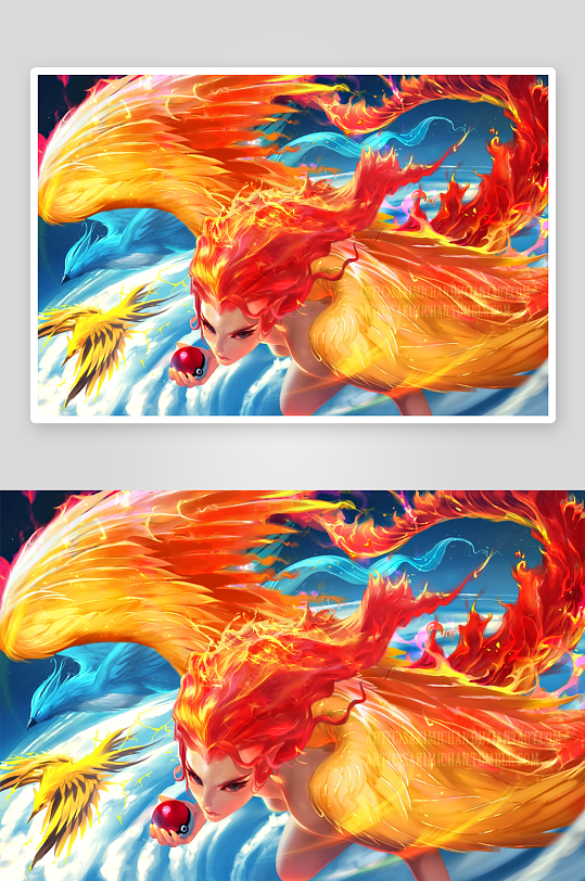 火焰精灵手持精灵球翱翔天际-众图网