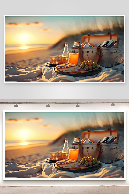 海滩日落野餐美景-众图网