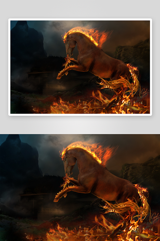 火焰飞马跃动山间湖畔-众图网