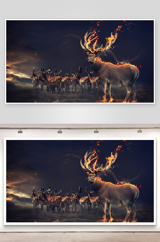 火焰鹿群奇幻场景-众图网