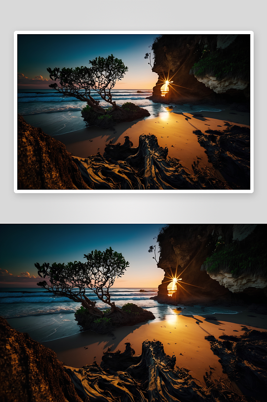 海边日落洞穴奇景-众图网