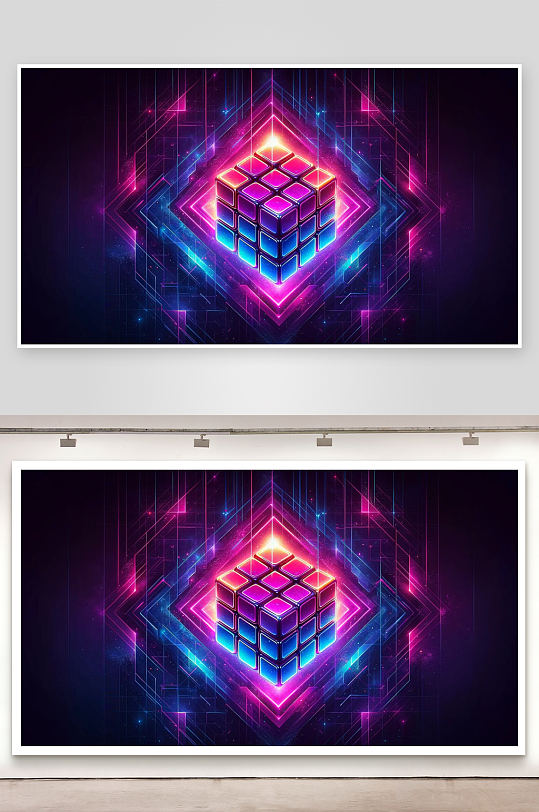 炫彩霓虹魔方艺术图案-众图网