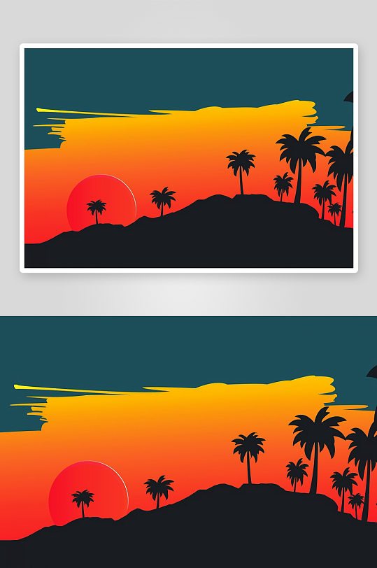 热带日落棕榈树剪影风景-众图网