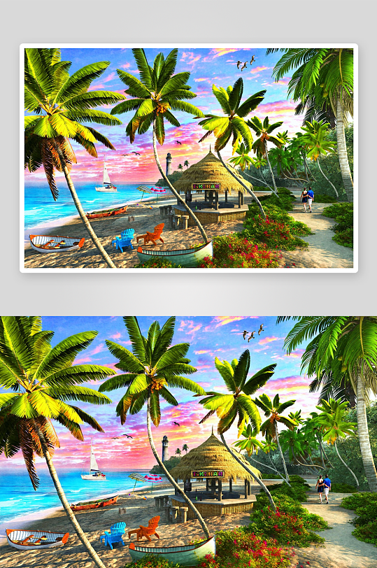 热带海滩日落美景-众图网