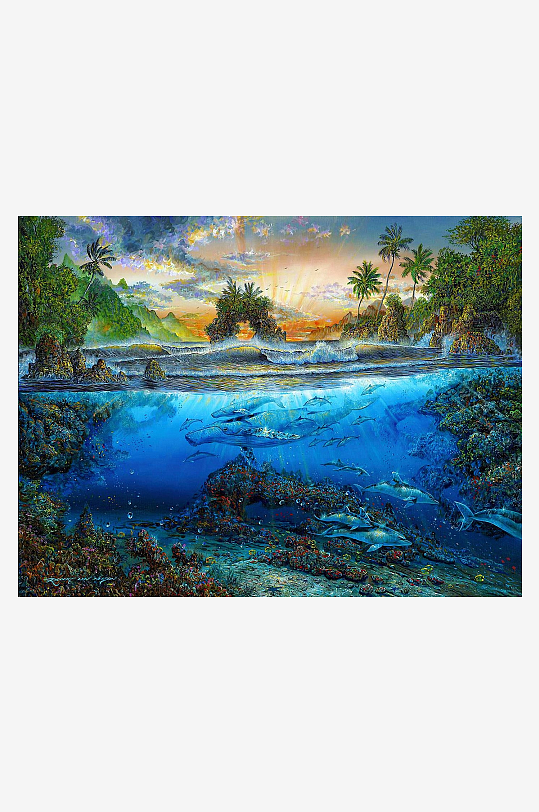 热带海滩水下鱼群景象-众图网