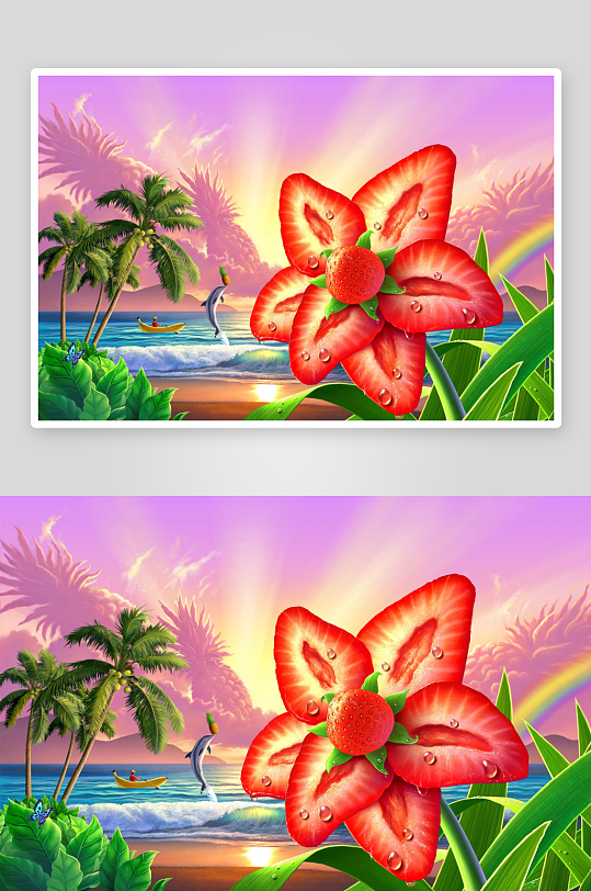 热带海滩草莓奇景-众图网