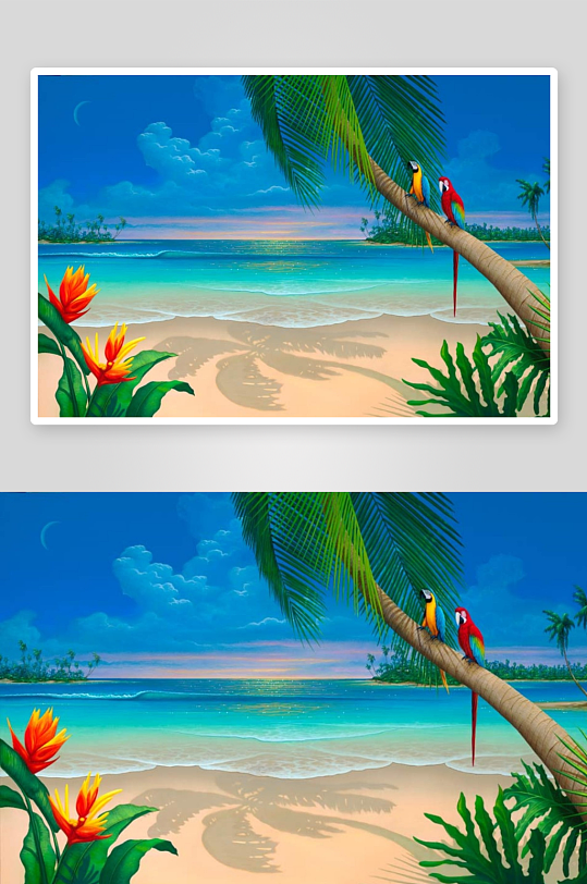 热带海滩鹦鹉栖息画面-众图网