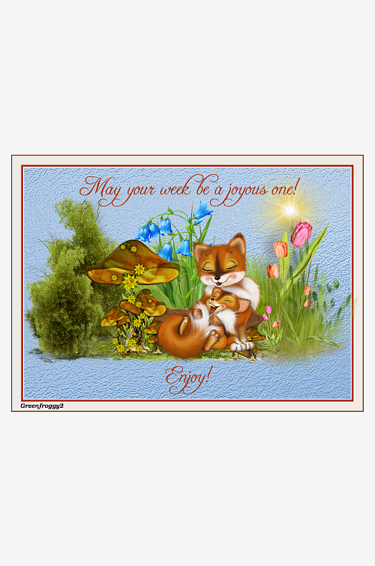 温馨狐狸与花丛的春日插画-众图网