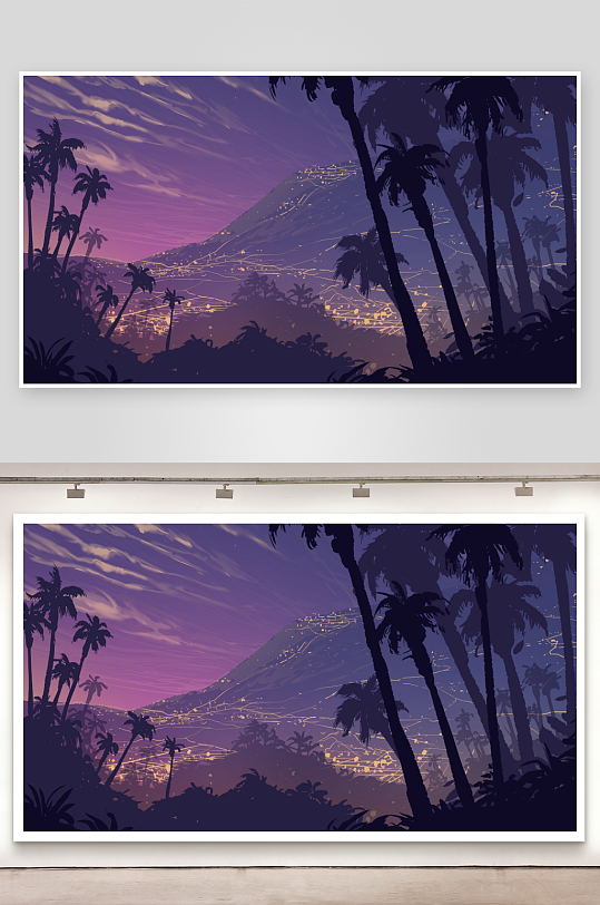 热带雨林夜景山峦光影-众图网