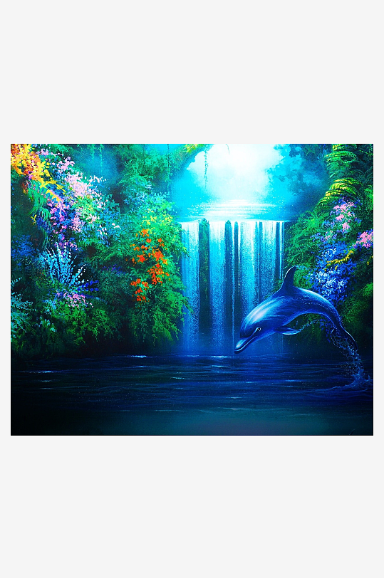 热带雨林瀑布海豚跃水-众图网