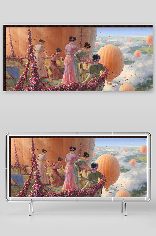 热气球上的古典女子群像-众图网