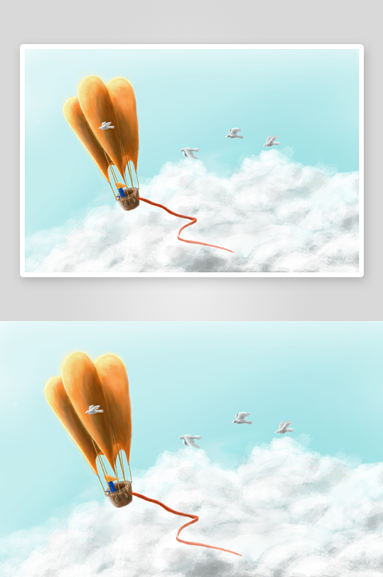 热气球飞越云海与白鸽-众图网