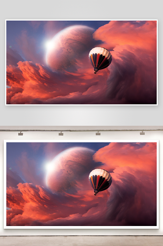 热气球飞越星球的奇幻天空-众图网