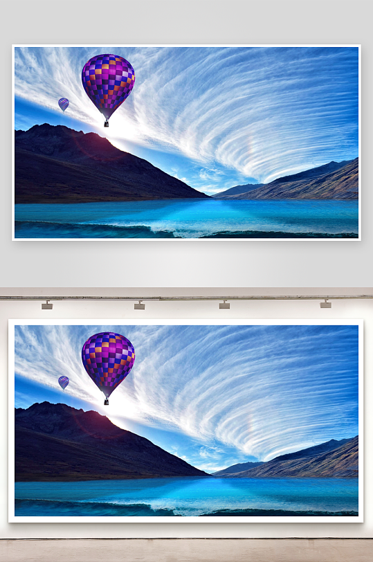 热气球飞越湖山美景-众图网