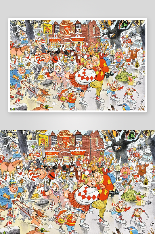 热闹圣诞街头滑冰场景-众图网