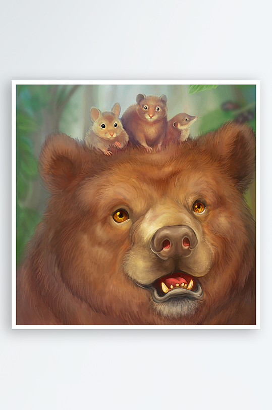 熊头上的三只小动物-众图网