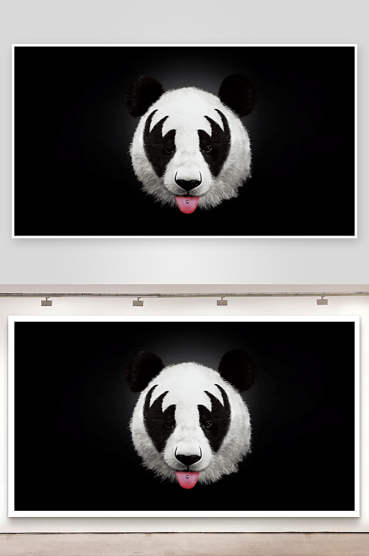 熊猫吐舌特写黑底突出-众图网
