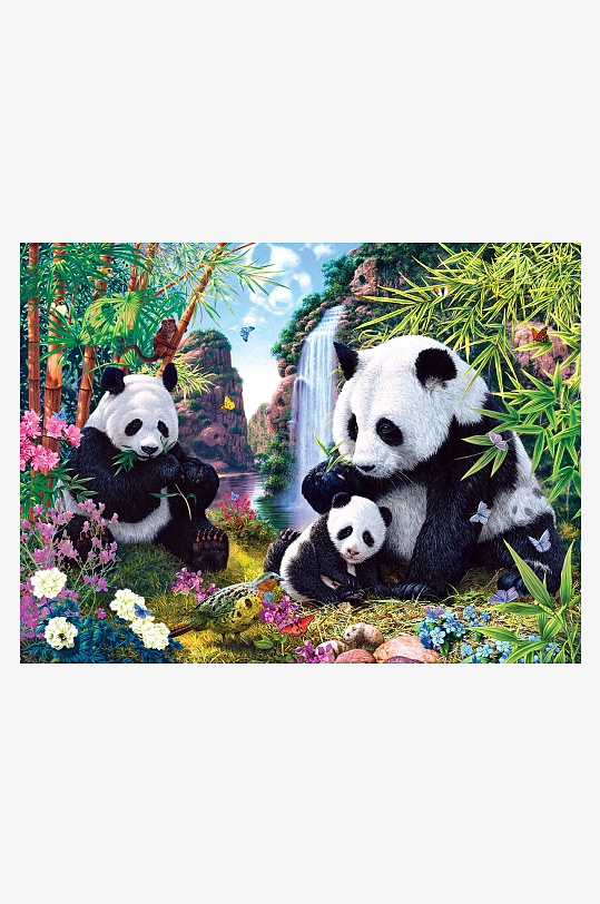 熊猫母子竹林嬉戏图-众图网