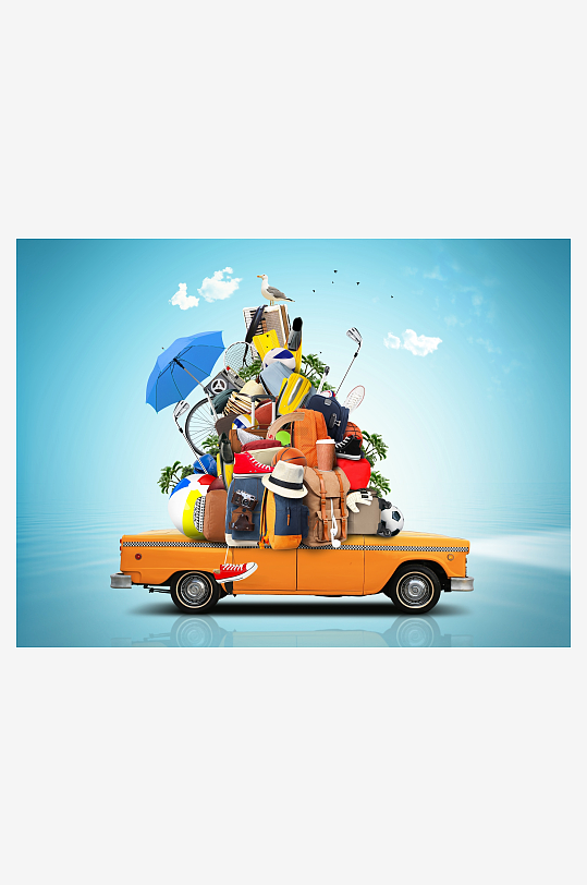 满载行李的黄色出租车-众图网