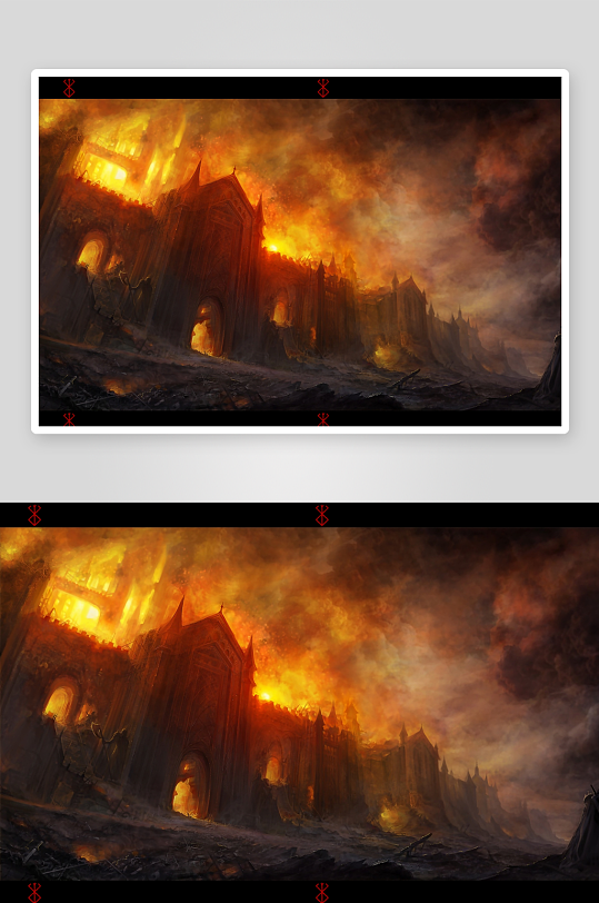 燃烧废墟中的古老建筑-众图网