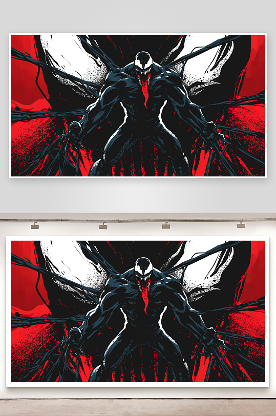 漫画英雄毒液红色背景特写-众图网