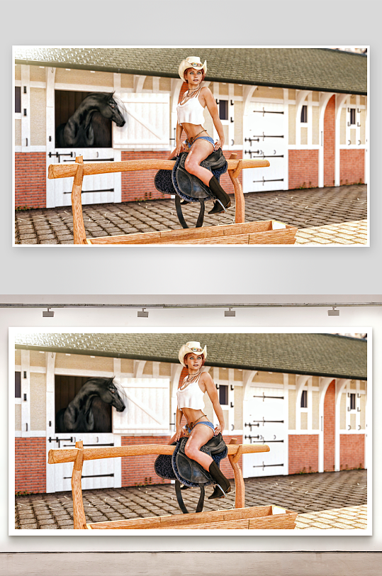 牛仔女子骑马鞍摆拍-众图网