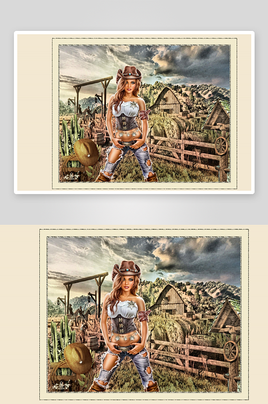 牛仔风格女性与西部农场场景-众图网