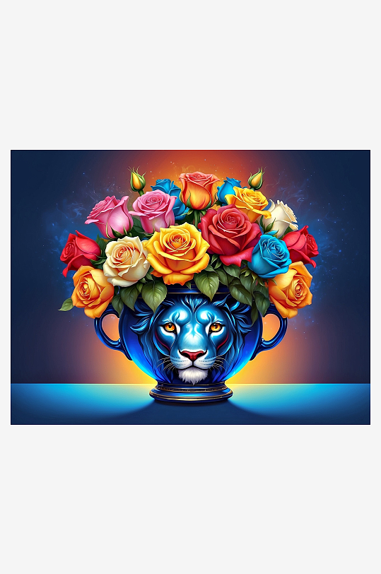 狮子头花瓶盛放多彩玫瑰-众图网