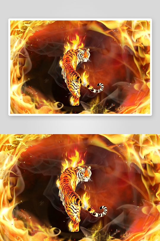 火焰环绕的老虎形象-众图网