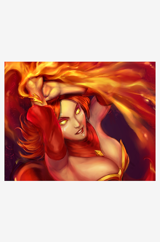 火焰环绕的红发女性艺术插画-众图网