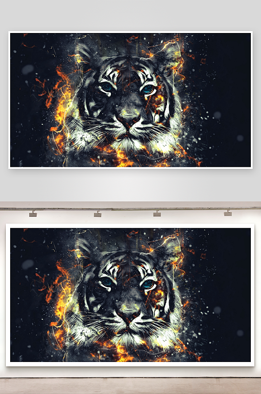 火焰环绕的老虎肖像艺术-众图网