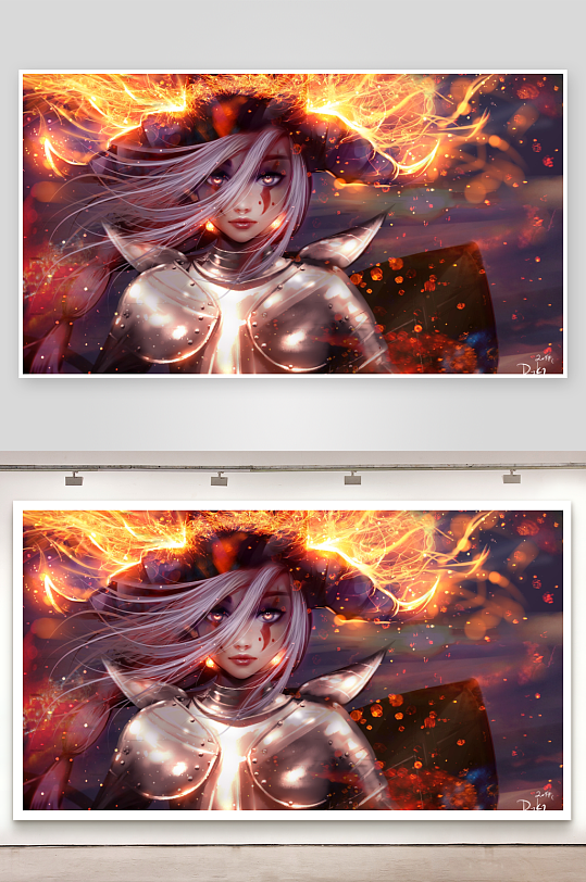 火焰盔甲战士幻想艺术插画-众图网