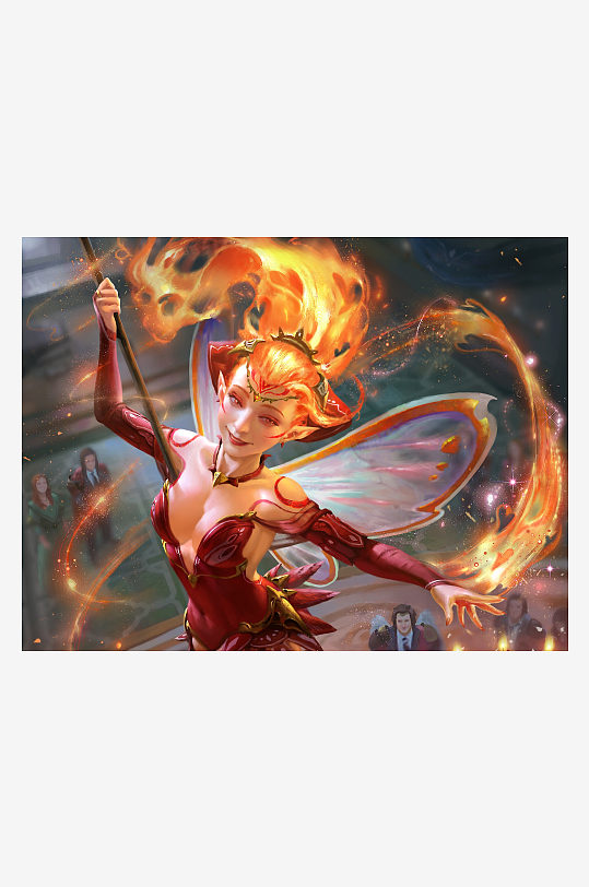 火焰精灵挥舞法杖释放魔法-众图网