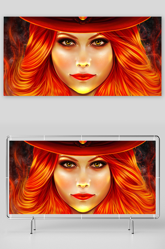 火焰红发女性艺术肖像-众图网