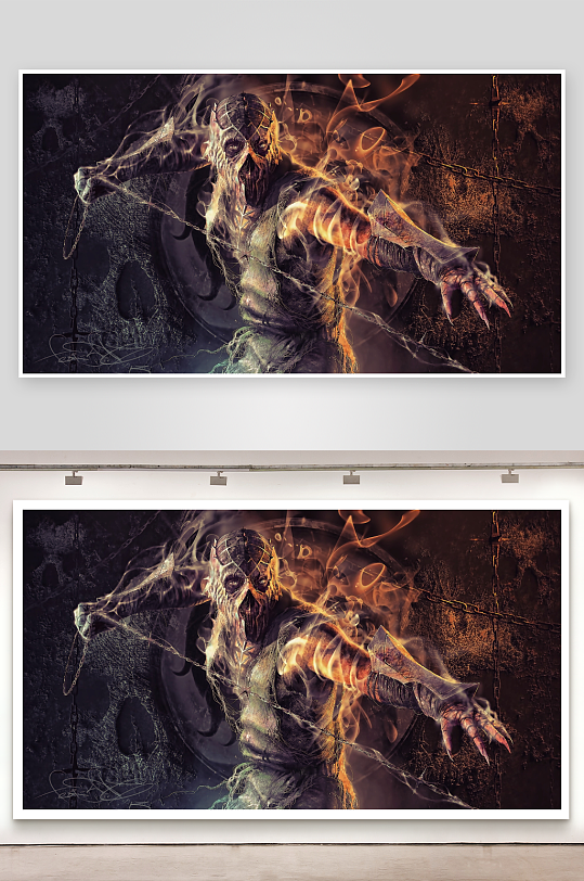 火焰缠身的神秘骷髅战士-众图网