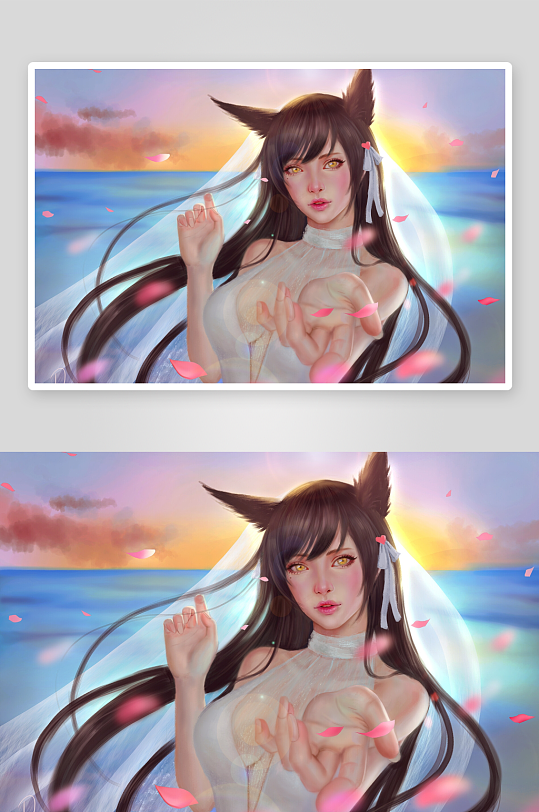 猫耳少女海边祈愿-众图网