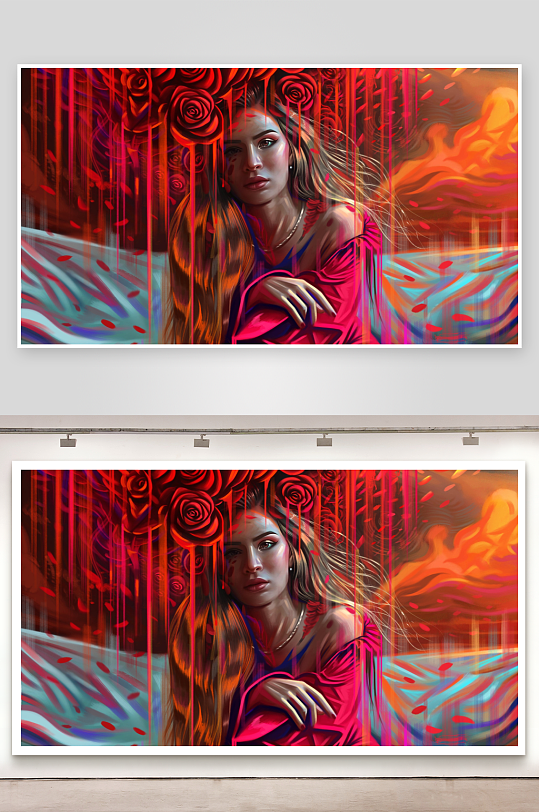 玫瑰环绕的神秘女子肖像-众图网