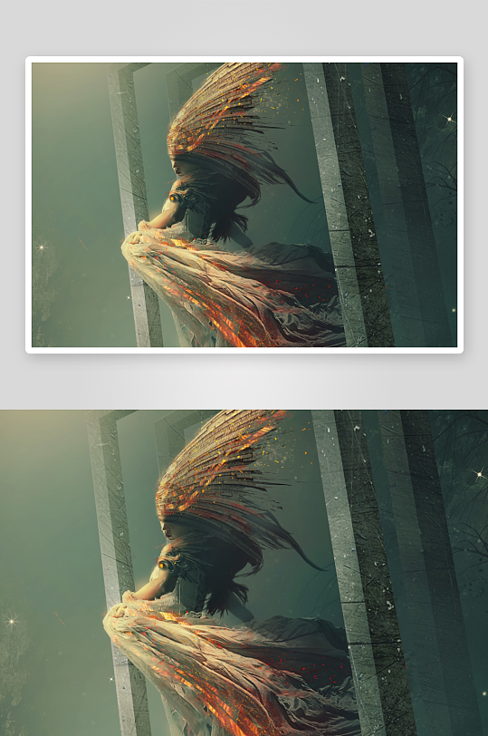火焰翅膀的神秘人物艺术插画-众图网