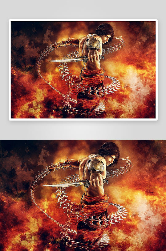 火焰背景下的持剑战士-众图网