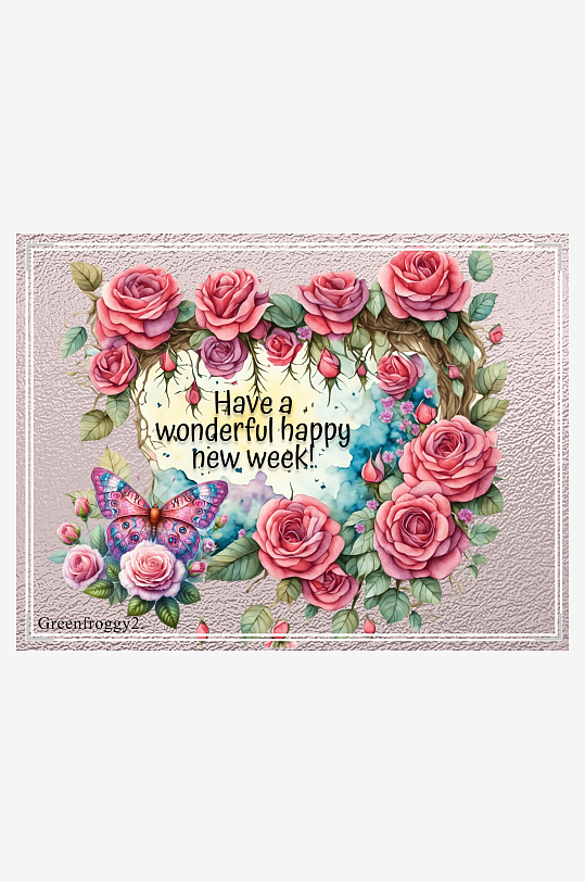 玫瑰花环蝴蝶祝福图片-众图网