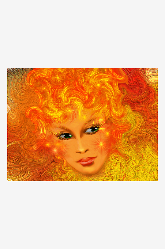 火焰般卷发的女性艺术肖像-众图网