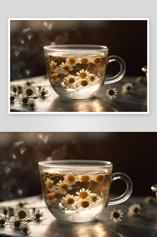 玻璃杯中泡着的洋甘菊花茶-众图网