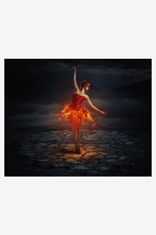 火焰芭蕾舞者梦幻场景-众图网