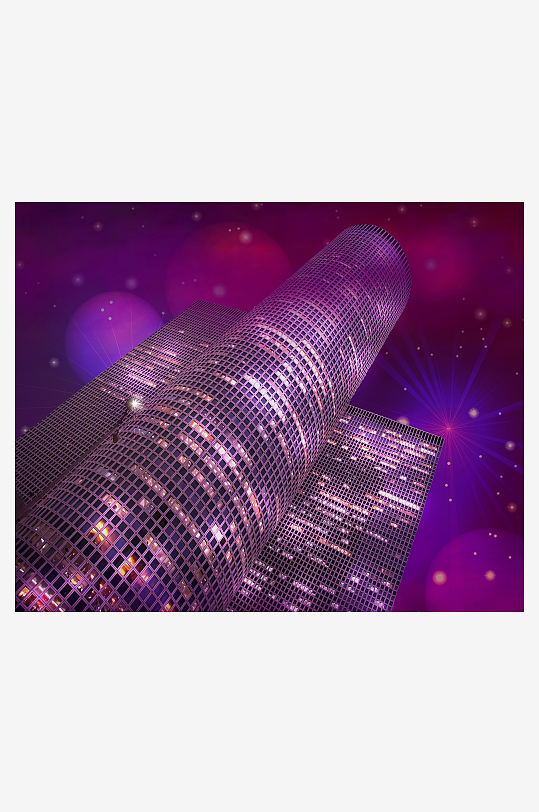 璀璨夜空下的摩天大楼-众图网