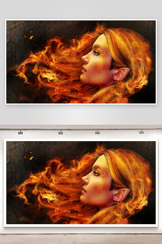 火焰长发女子侧脸肖像-众图网