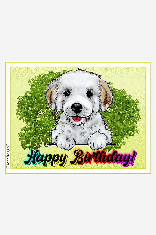 生日贺卡上的可爱小狗插画-众图网