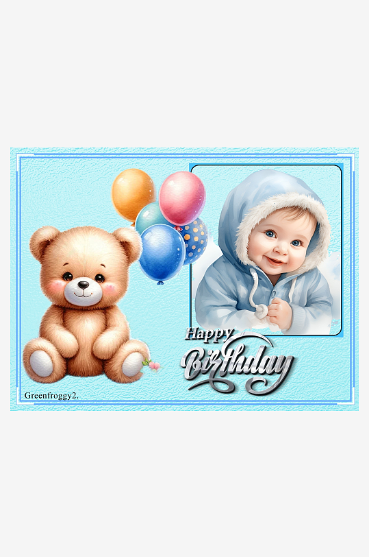 生日贺卡上的可爱熊与宝宝-众图网