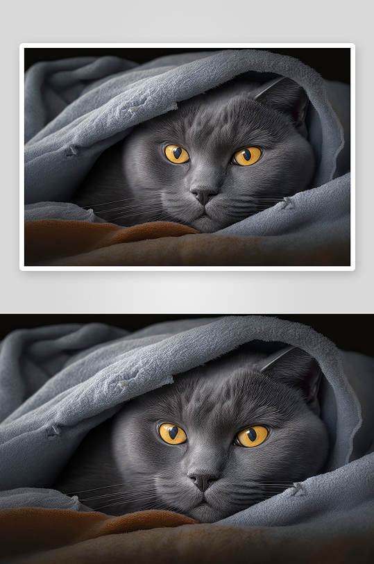 灰猫藏毯中凝视照片摄影-众图网