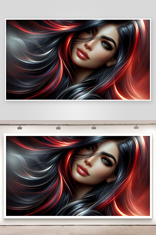 炫彩光影下的女性长发特写-众图网