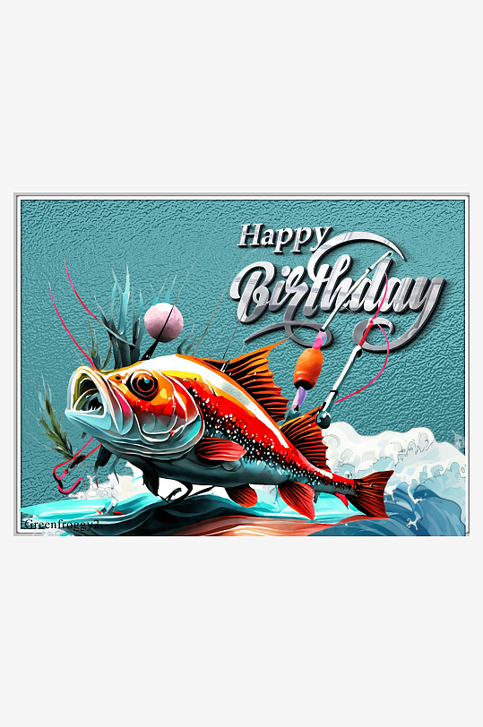生日贺卡创意鱼钩鱼图案-众图网